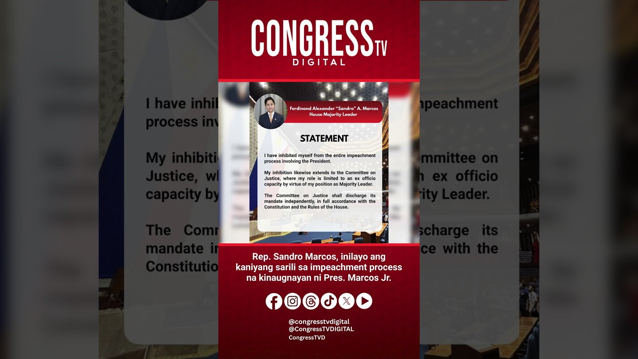 Rep. Sandro Marcos, inilayo ang kaniyang sarili sa impeachment process